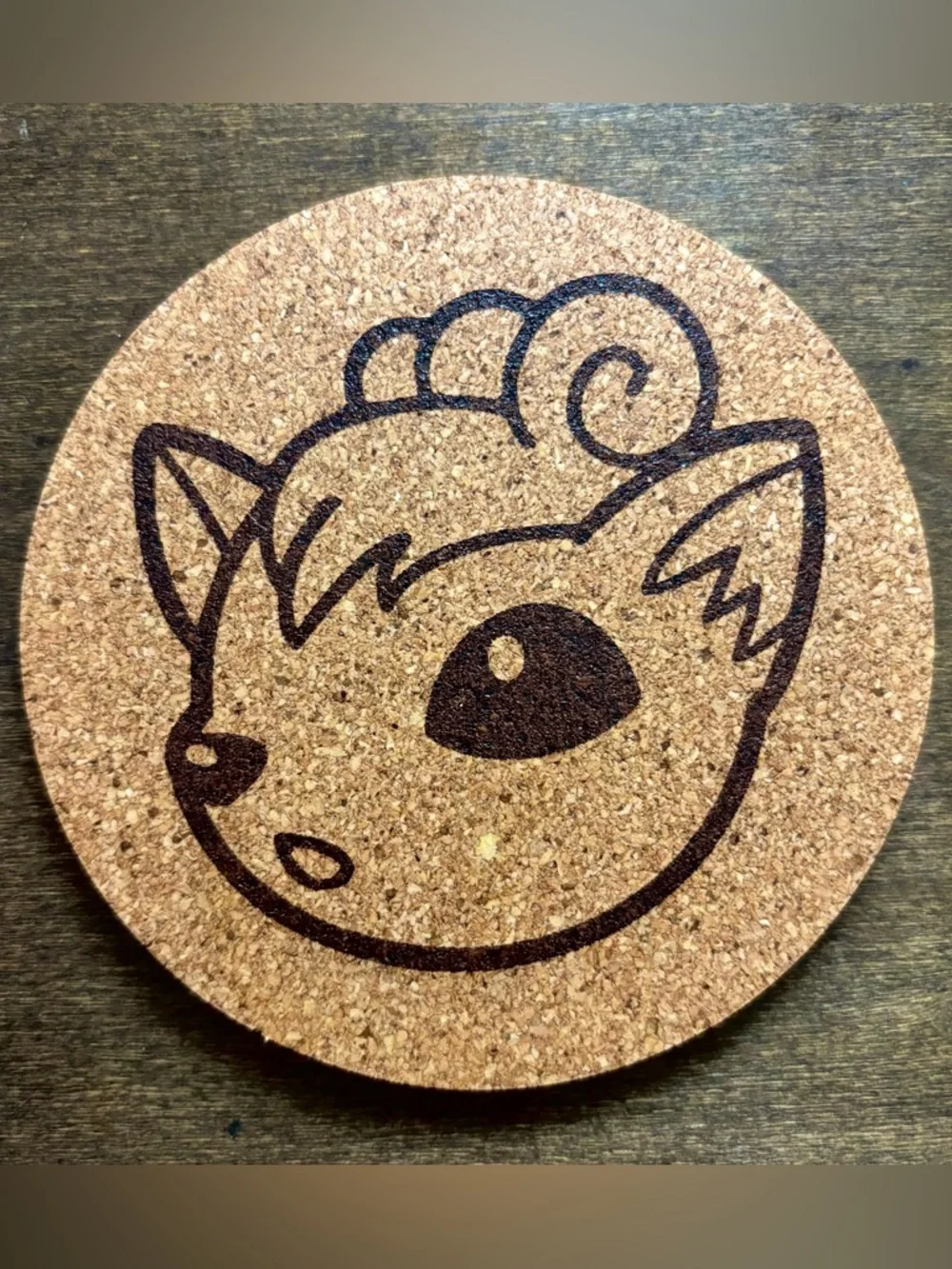 Pokemon Vulpix Face Laser Engraved Cork Coaster